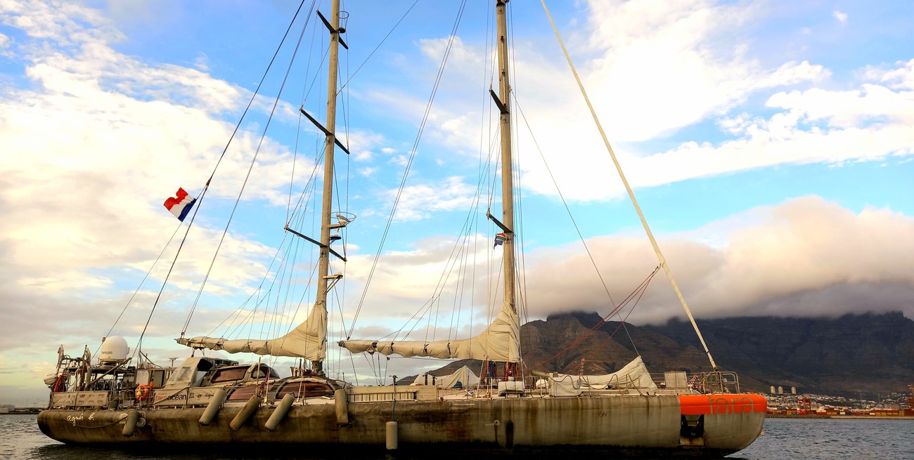 El velero científico francés TARA. La goleta TARA es un barco de unos 36 metros de eslora por unos 10 metros de manga, que ya ha recorrido el mundo en otras expediciones científicas. Gentileza Paula Huber