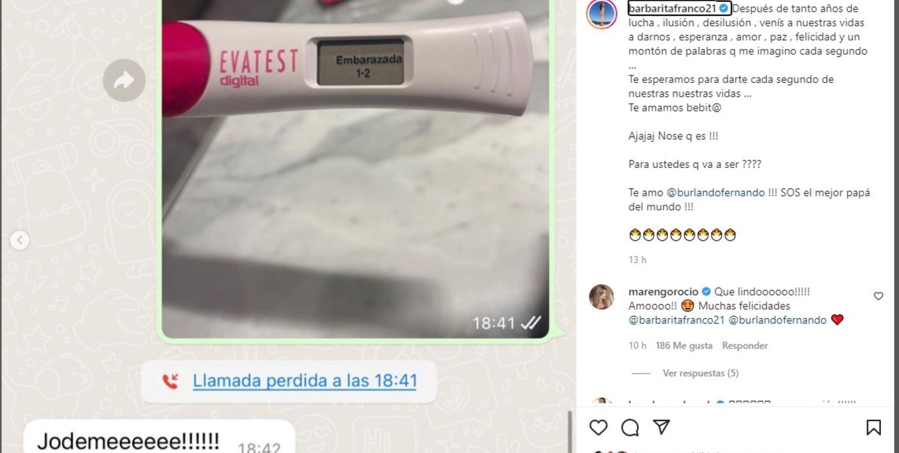 Así fue el chat en el que Barby Franco le anunció su embarazo a Fernando Burlando. Barby Franco