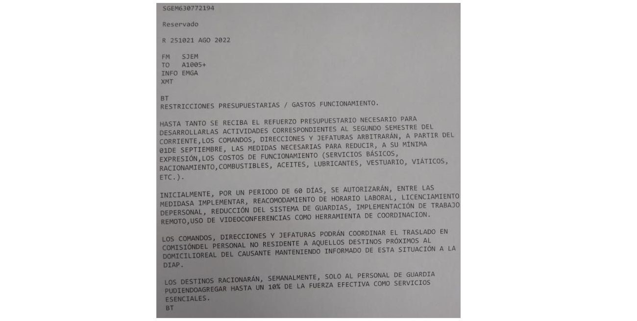El comunicado filtrado en una Base del sur bonaerense que llegó a todas las dependencias de la Armada Argentina.