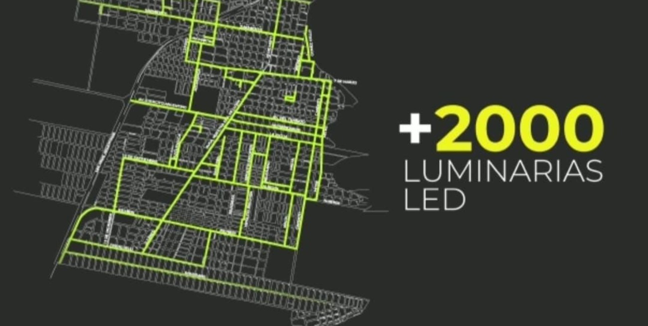 En amarillo, en el plano, se ven las calles donde se van a reemplazar las luminarias.