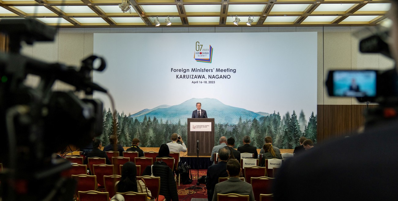 Conferencia de prensa al final de una reunión de ministros de Relaciones Exteriores del G7 en el hotel The Prince Karuizawa en Karuizawa, Japón. Crédito: Andrew Harnik / Reuters