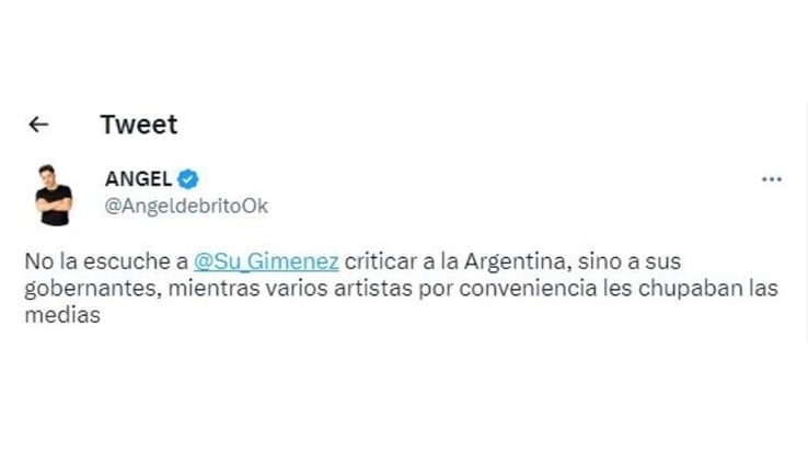 Ángel De Brito defendió a Susana desde su cuenta de Twitter.