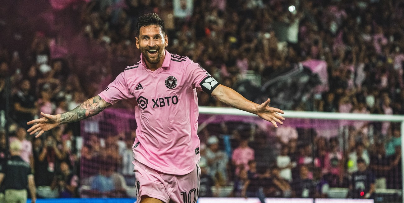 Messi y el festejo de gol en su debut. Crédito: Major League Soccer via USA TODAY Sports/File Photo