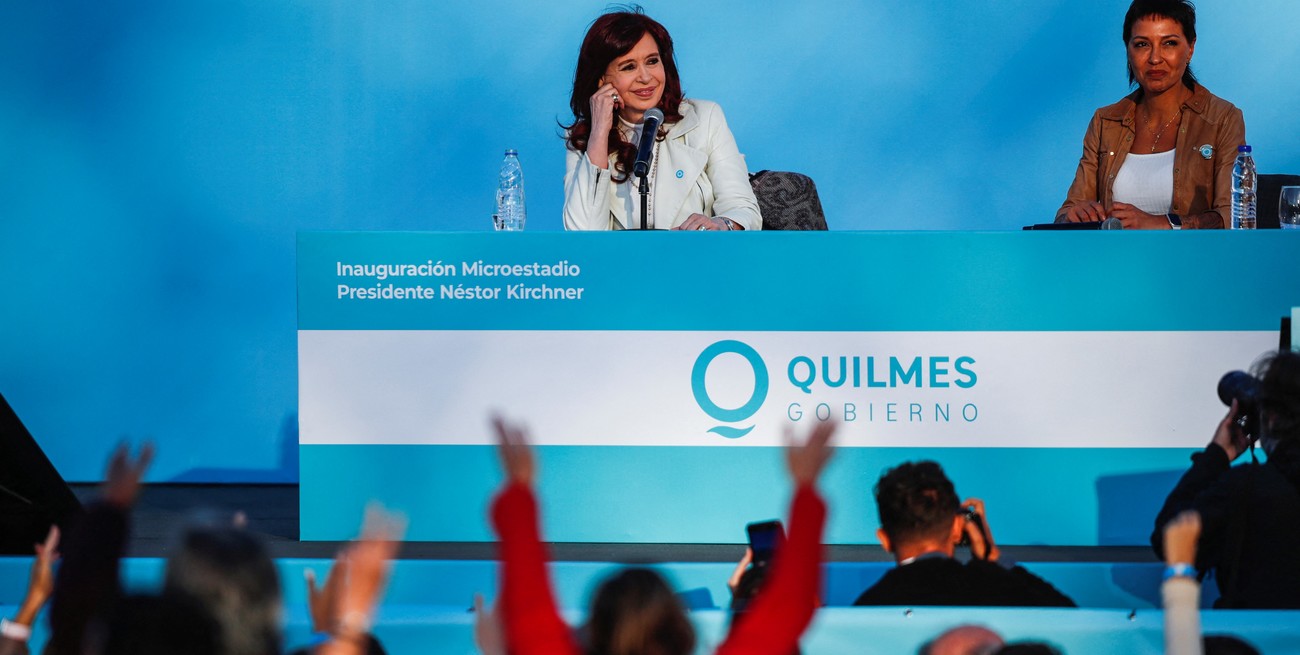 Argentina's former President Cristina Fernandez de Kirchner attends the inauguration of the President Nestor Kirchner Stadium, in Quilmes, on the outskirts of Buenos Aires, Argentina, April 27, 2024. REUTERS/Cristina Sille