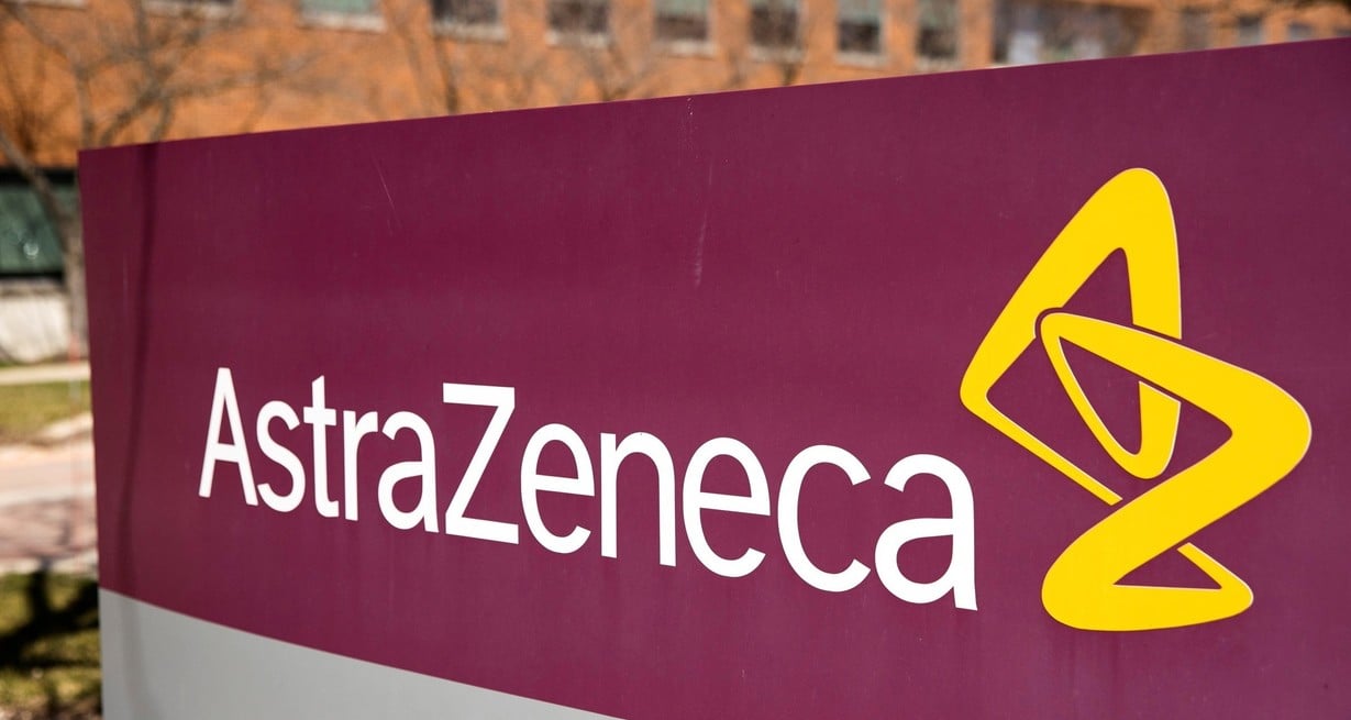 FILE PHOTO: The logo for AstraZeneca is seen outside its North America headquarters in Wilmington, Delaware, U.S., March 22, 2021. REUTERS/Rachel Wisniewski/File Photo