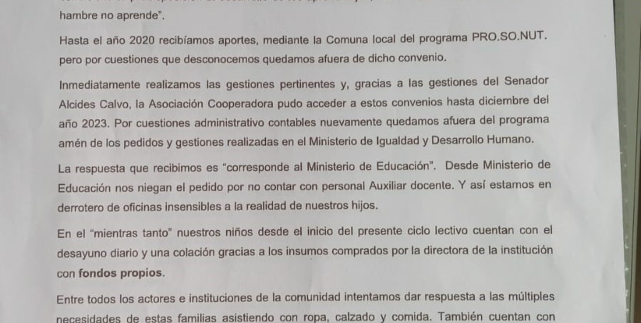 A pesar de las insistentes gestiones de padres, directivos y de la comunidad de Estación Saguier, siguen sin obtener una respuesta positiva por parte de la cartera educativa.