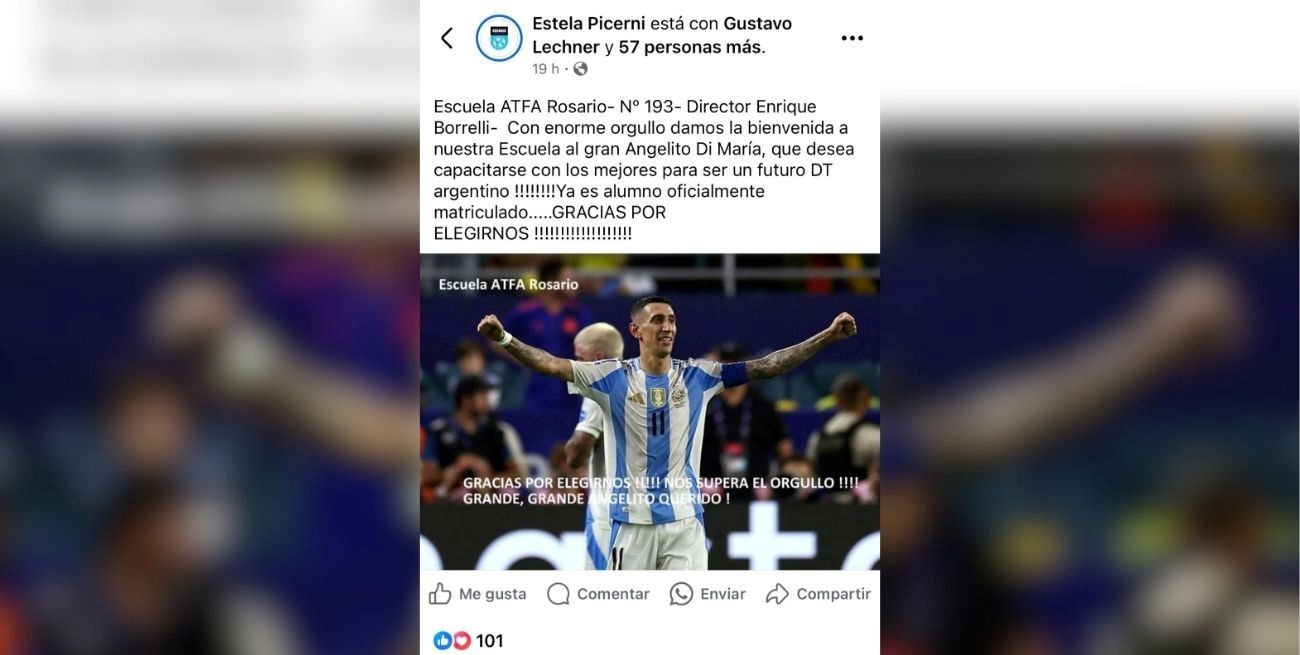 El posteo de Picerni en su perfil de Facebook.