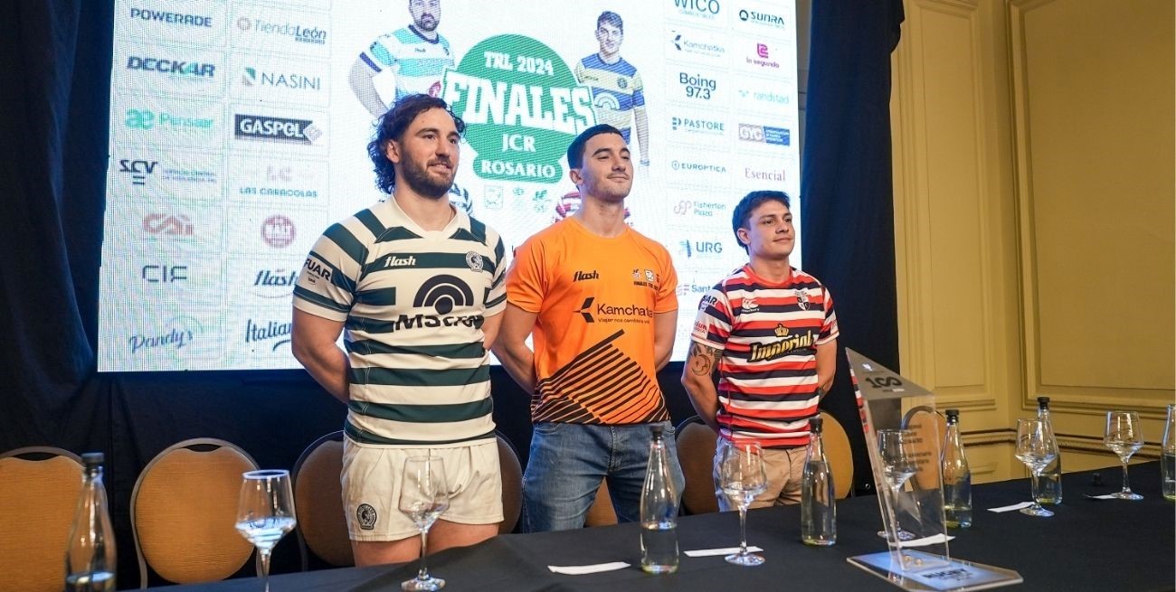 Binner y Quirelli, ambos capitanes de Jockey y Santa Fe rugby respectivamente. En el medio, Federico Longobardi. Gentileza: Dosdosuno Prensa.