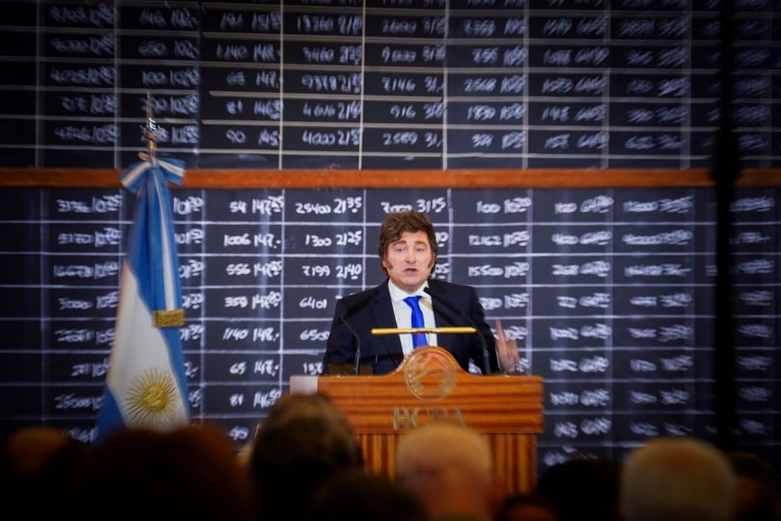 Argentina's President Javier Milei speaks during a ceremony marking the 171st Anniversary of the Buenos Aires Stock Exchange, in Buenos Aires, Argentina, July 10, 2025. REUTERS/Mariana Nedelcu