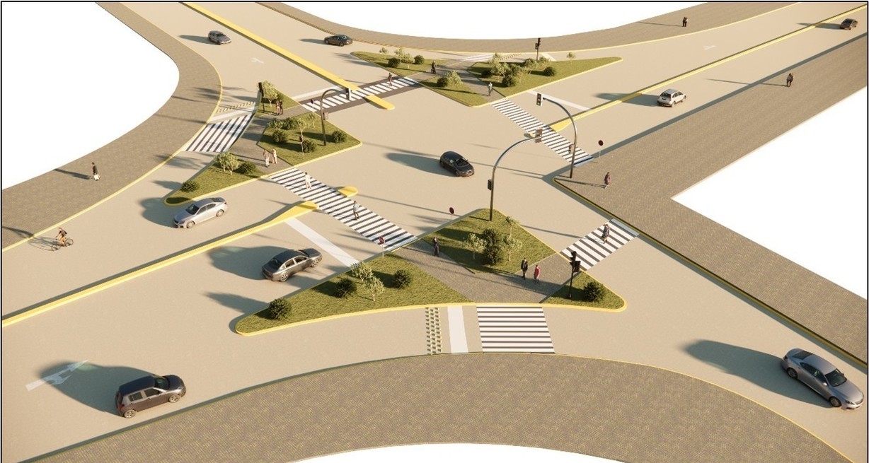 Vista de intersección entre Av. López y Planes y José Iturraspe con intervenciones propuestas en el trabajo de Ingeniería Civil.