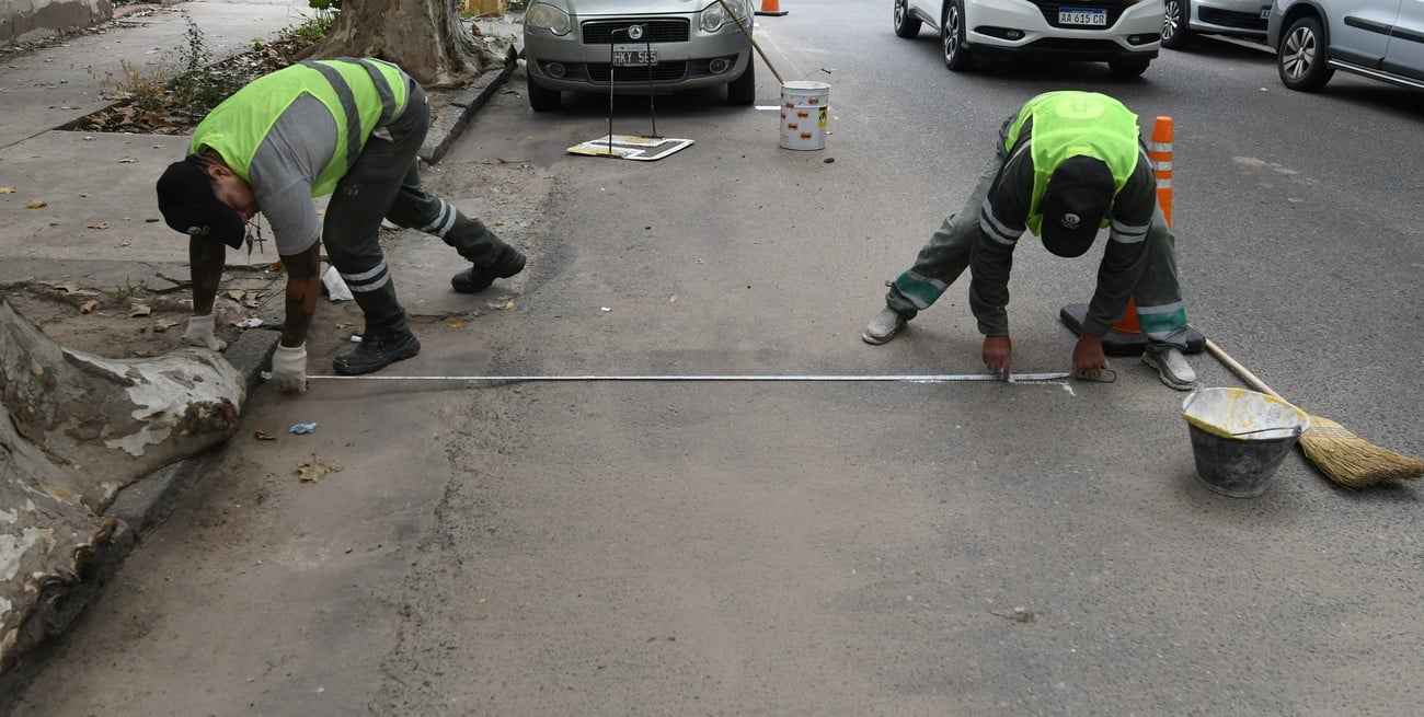 Cada dársena tendrá un número y eso permitirá "alquilarla" al estacionar. Se hará la demarcación con una pintura especial. Foto: Guillermo Di Salvatore