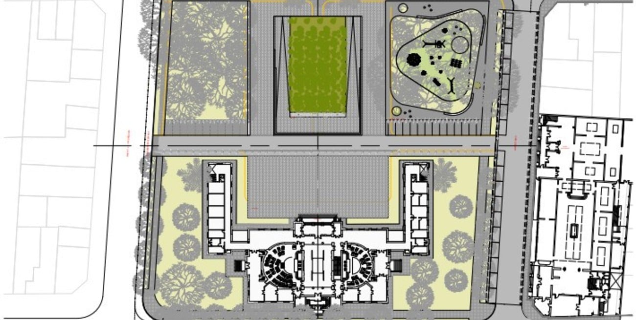 Cómo es hoy el lugar, con la Legislatura y la gran área ocupada a estacionamiento. Foto: Croquis anteproyecto