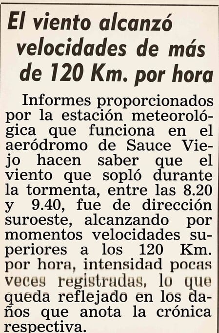 La nota de El Litoral con el registro del fenómeno climático.