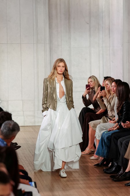 A model presents a creation from the latest Ralph Lauren collection in Manhattan, New York City, U.S., September 9, 2026. REUTERS/Caitlin Ochs