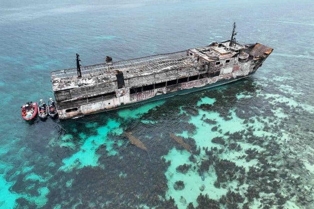 La embarcación quedó encallada cerca de Coron, en Palawan. Crédito: REUTERS.