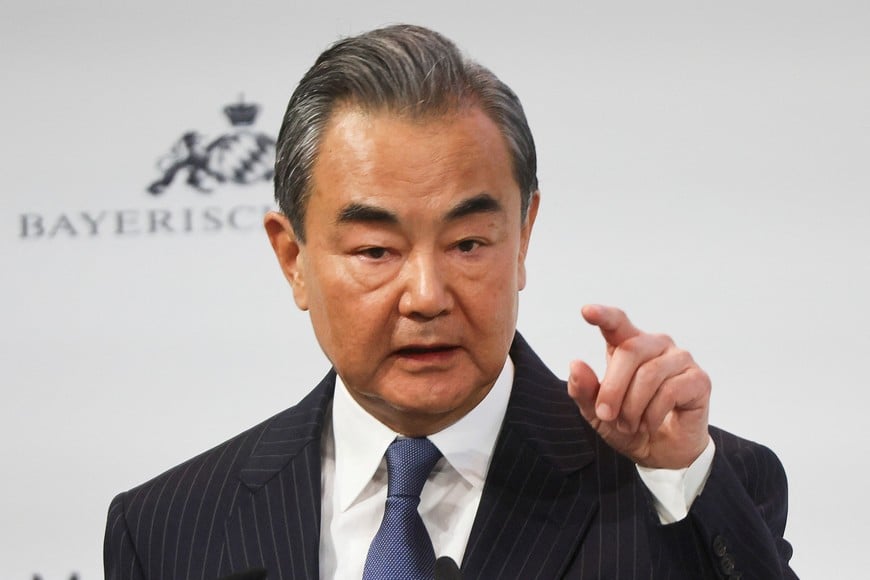 China's Director of the Office of the Central Foreign Affairs Commission Wang Yi speaks during the Munich Security Conference (MSC) in Munich, Germany February 18, 2023. REUTERS/Wolfgang Rattay
