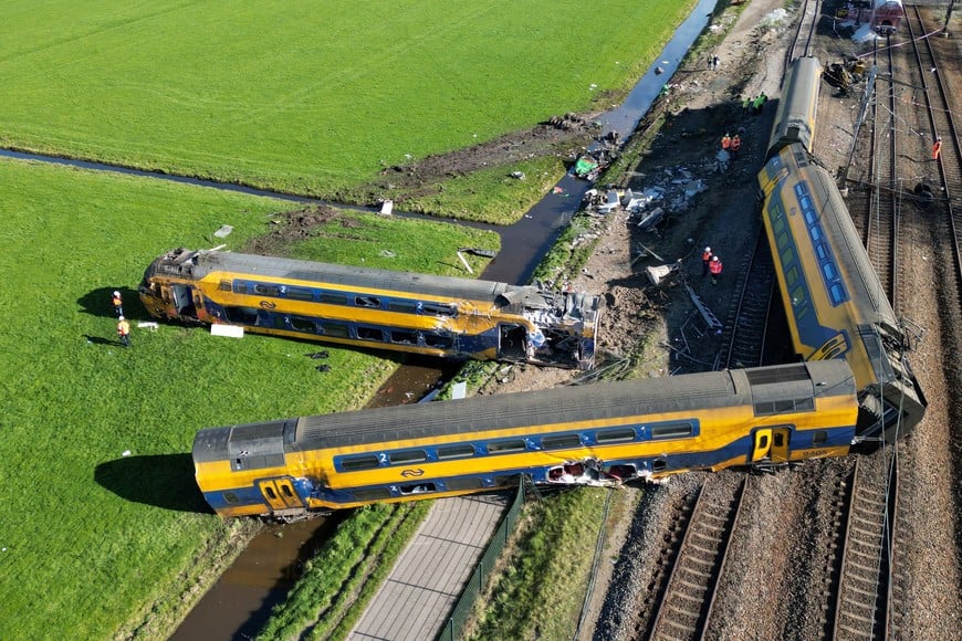 A view of the site where a passenger train derailed in Voorschoten, Netherlands April 4, 2023. REUTERS/Pascal Rossignol