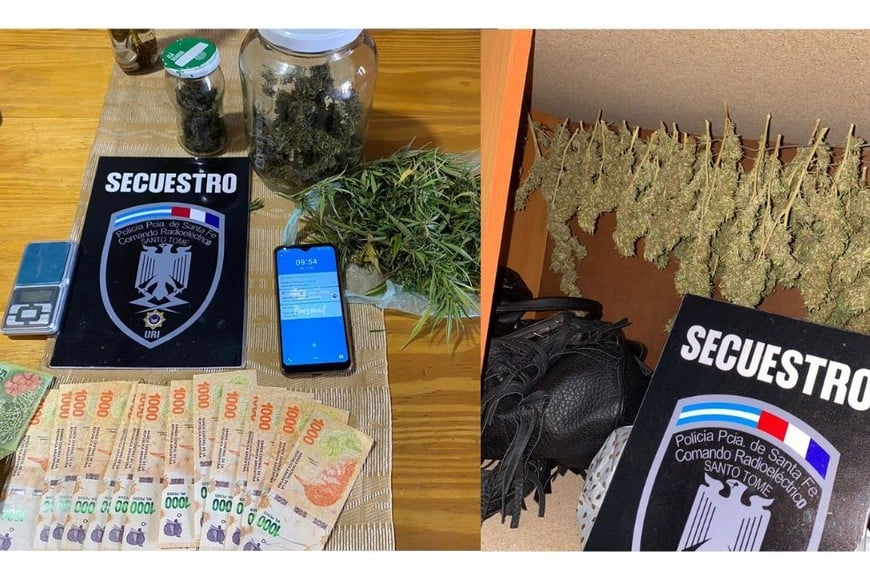 En el dormitorio matrimonial del acusado la policía halló frascos con marihuana, una balanza de precisión y dinero en efectivo.Crédito: El Litoral.