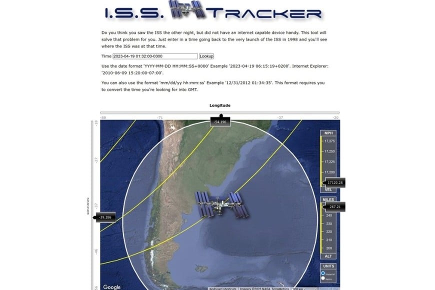 Befindet sich in Argentinien.  Bildnachweis: ISS-Tracker