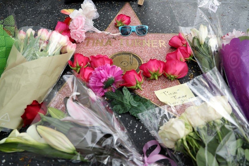 The star of late singer Tina Turner is adorned with flowers on the Hollywood Walk of Fame in Los Angeles, California, U.S., May 24, 2023. REUTERS/Mario Anzuoni