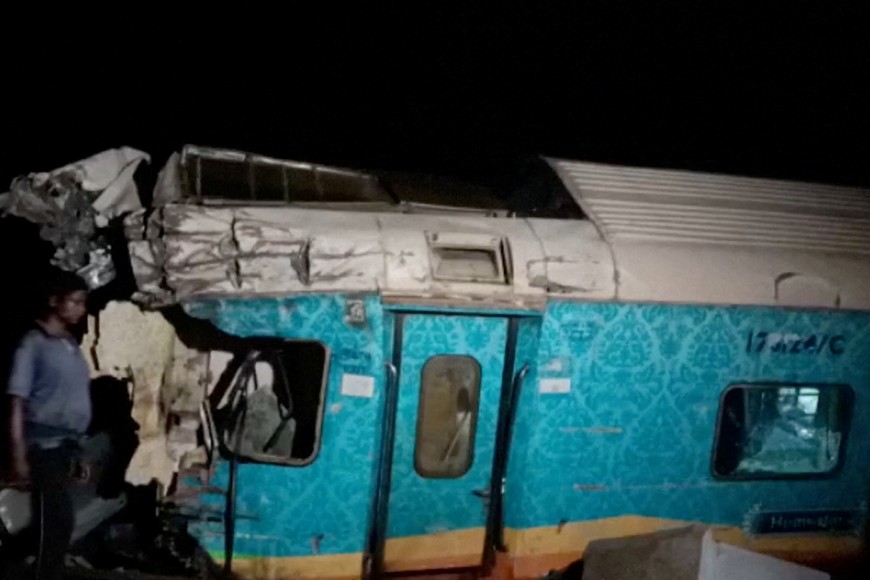 A view of a damaged compartment, following the deadly collision of two trains, in Balasore, India June 2, 2023, in this screen grab obtained from a video. ANI/Reuters TV via REUTERS THIS IMAGE HAS BEEN SUPPLIED BY A THIRD PARTY. NO RESALES. NO ARCHIVES INDIA OUT. NO COMMERCIAL OR EDITORIAL SALES IN INDIA