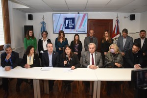 El bloque socialista presentó un proyecto de reforma con la firma de los catorce integrantes de la bancada más las autoridades partidarias provinciales. Foto: Flavio Raina