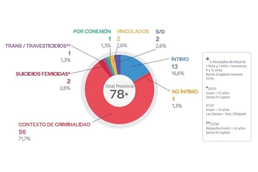 Desglose de femicidios en la provincia de Santa Fe.