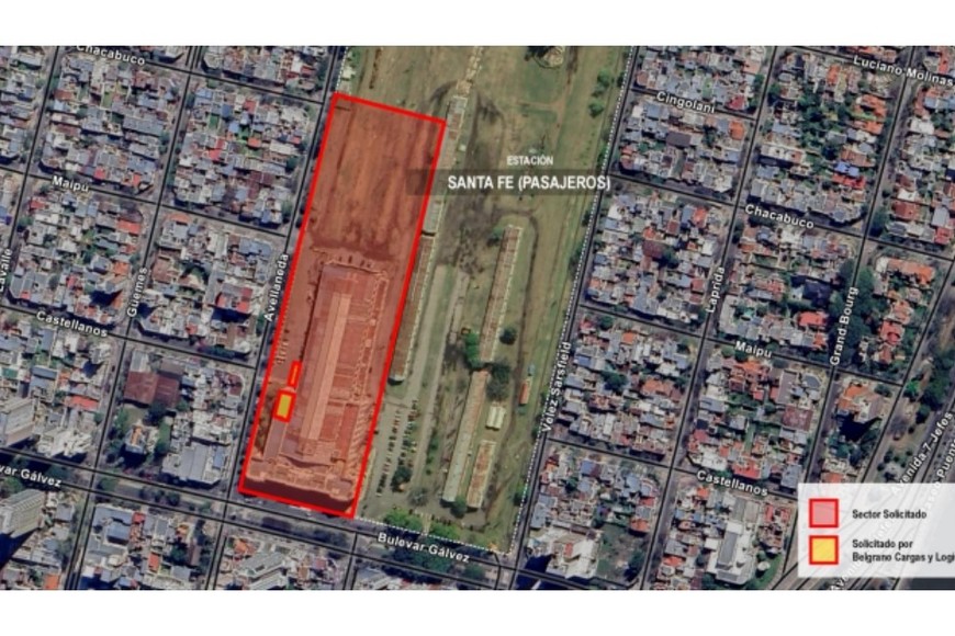 Estimación del sector otorgado a Belgrano Cargas. Crédito: Agencia de Administración de Bienes del Estado (AABE)