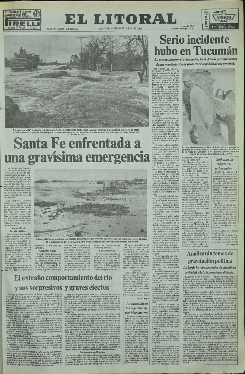 Portada El Litoral 1983 - Crecida histórica