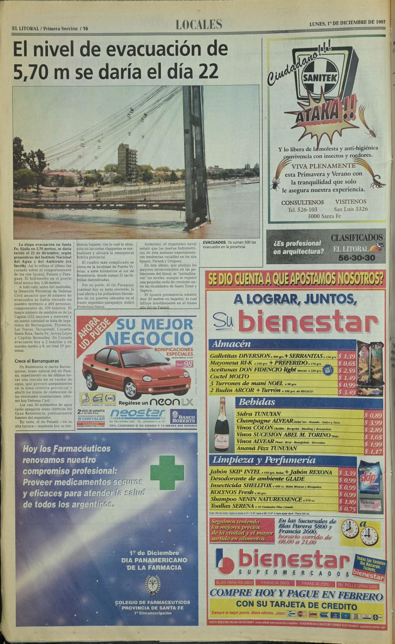 Portada El Litoral 1997 - Avance del río