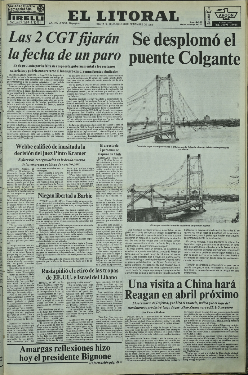 Portada El Litoral 1983 - Caída Puente Colgante