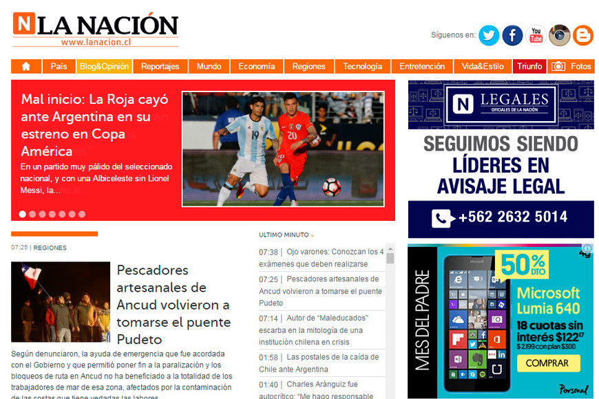 Tapas de diarios. Argentina sobre Chile