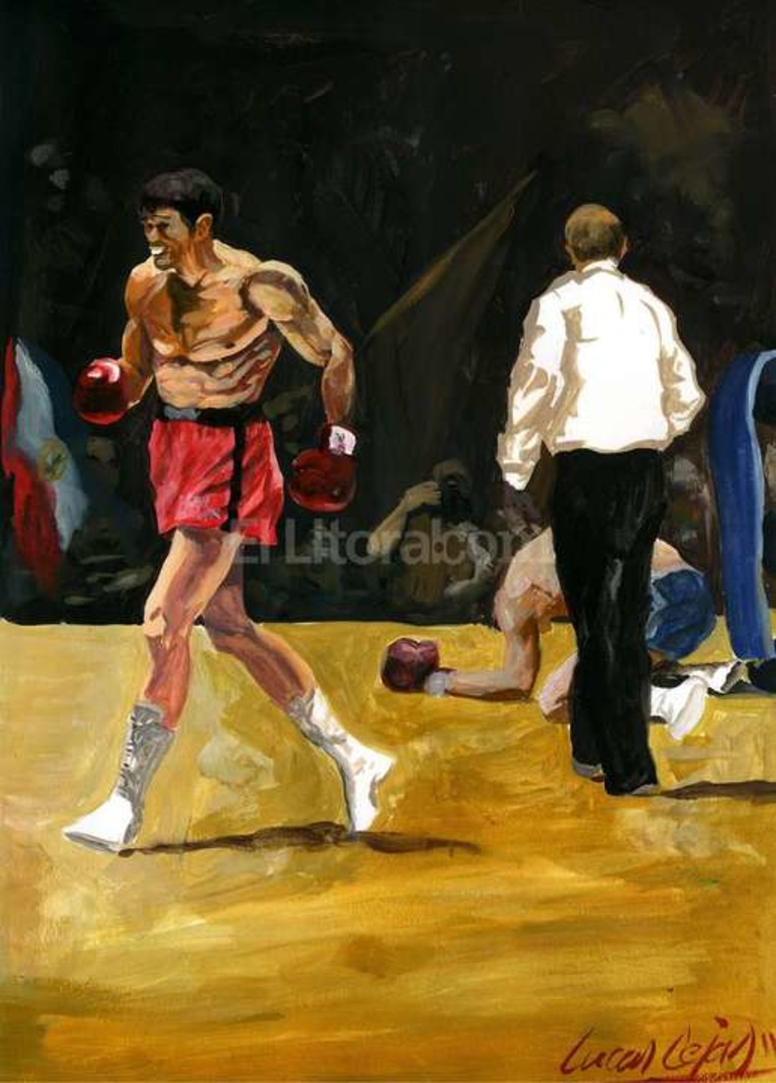 Ilustración de Lucas Cejas del momento del nocaut