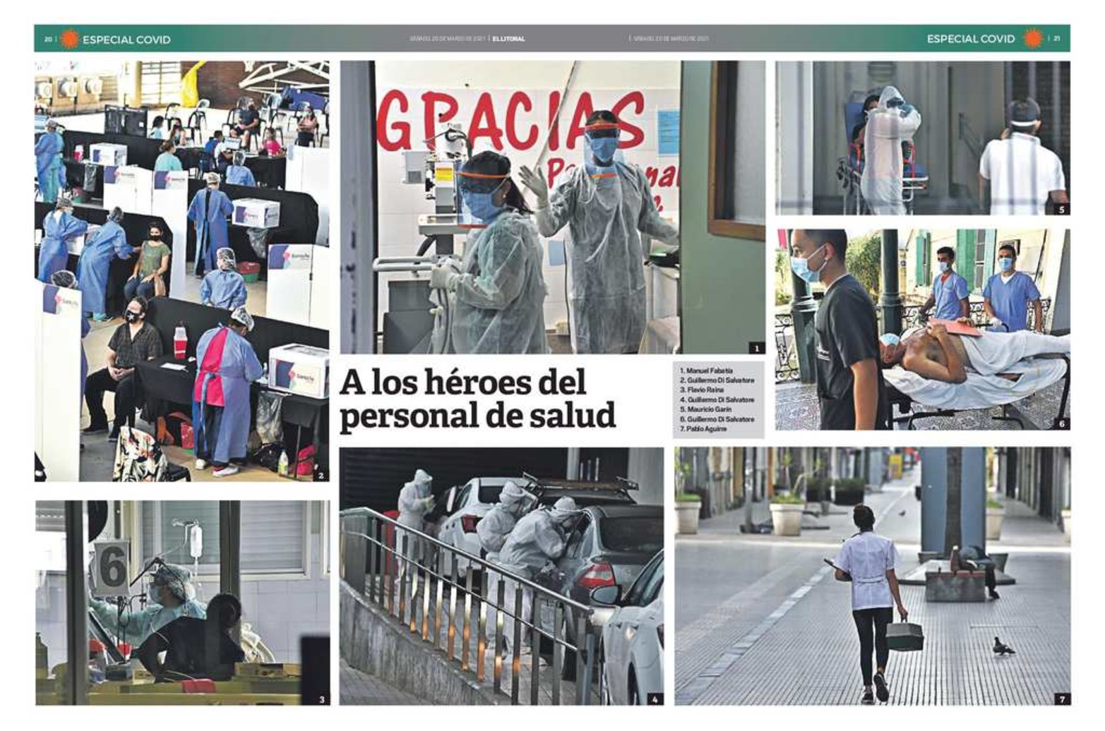 Las dos páginas centrales dedicadas al personal de salud en el especial de la edición impresa de hoy sábado que sale en la versión matutina y vespertina.