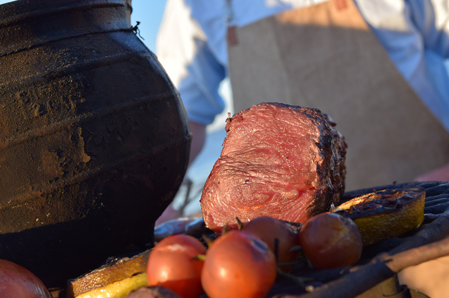 Ojo de bife con verduras a la chapa.