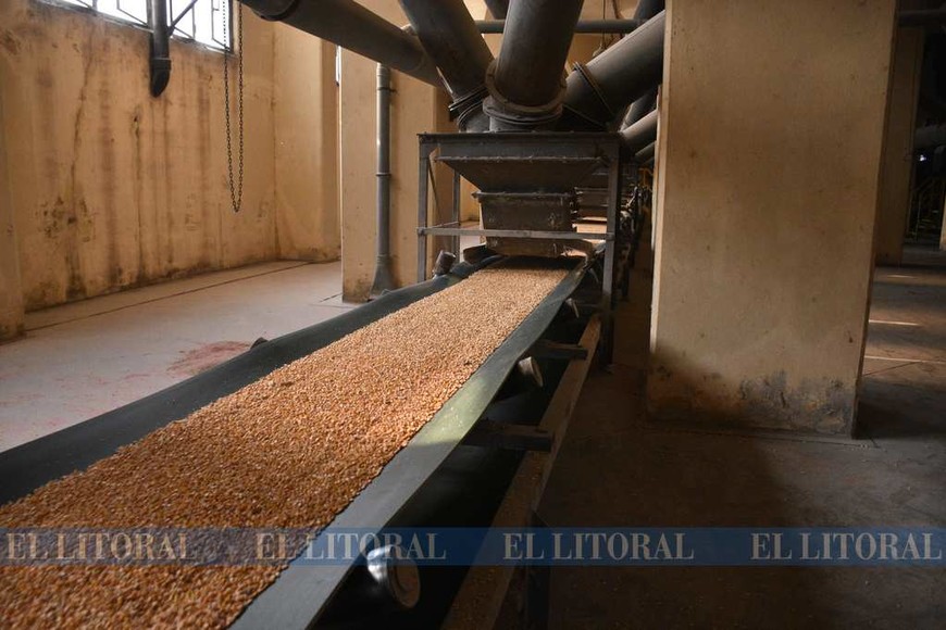 Un barco para autos carga también maíz en el Puerto