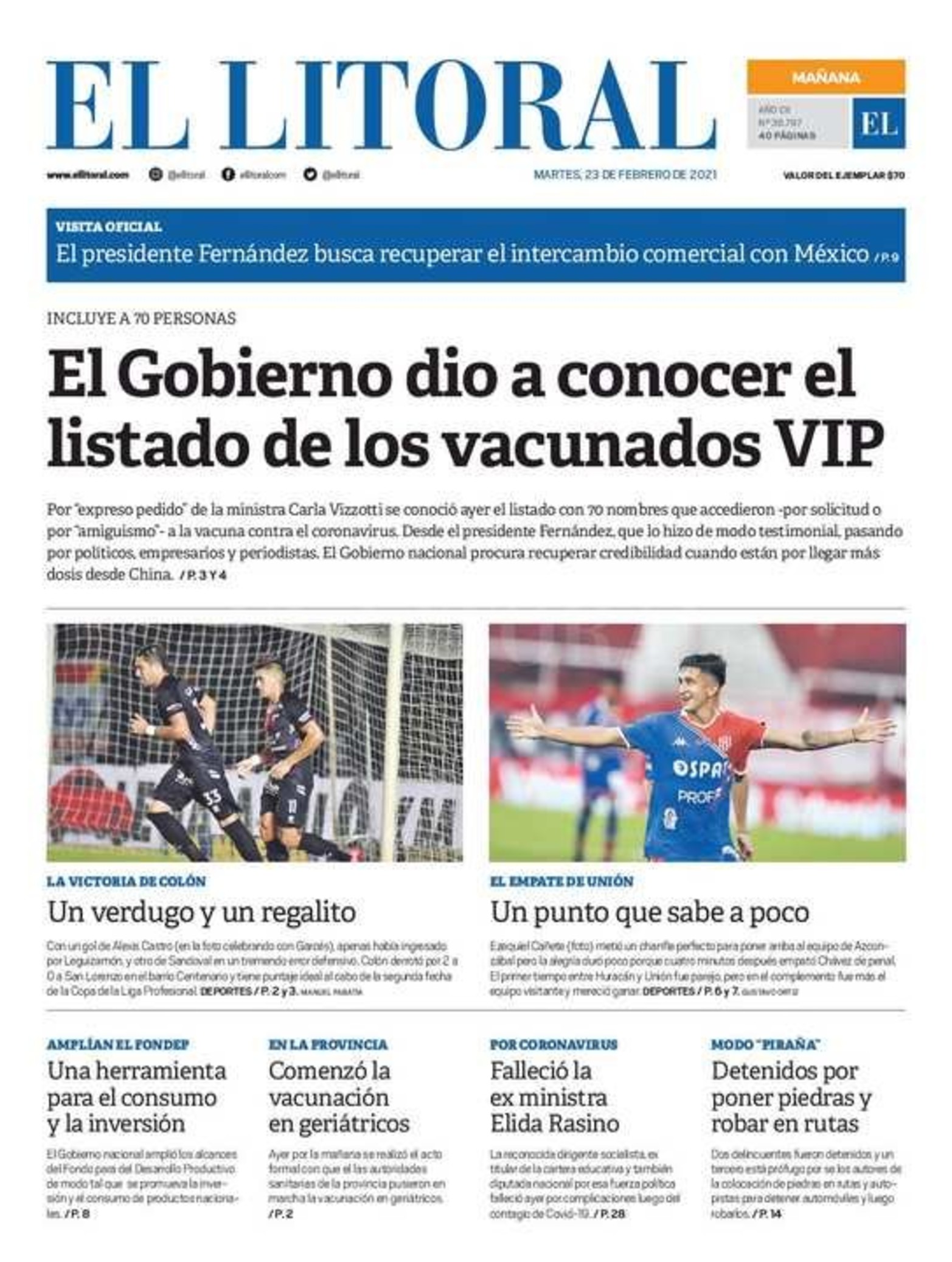 Edición impresa matutina.