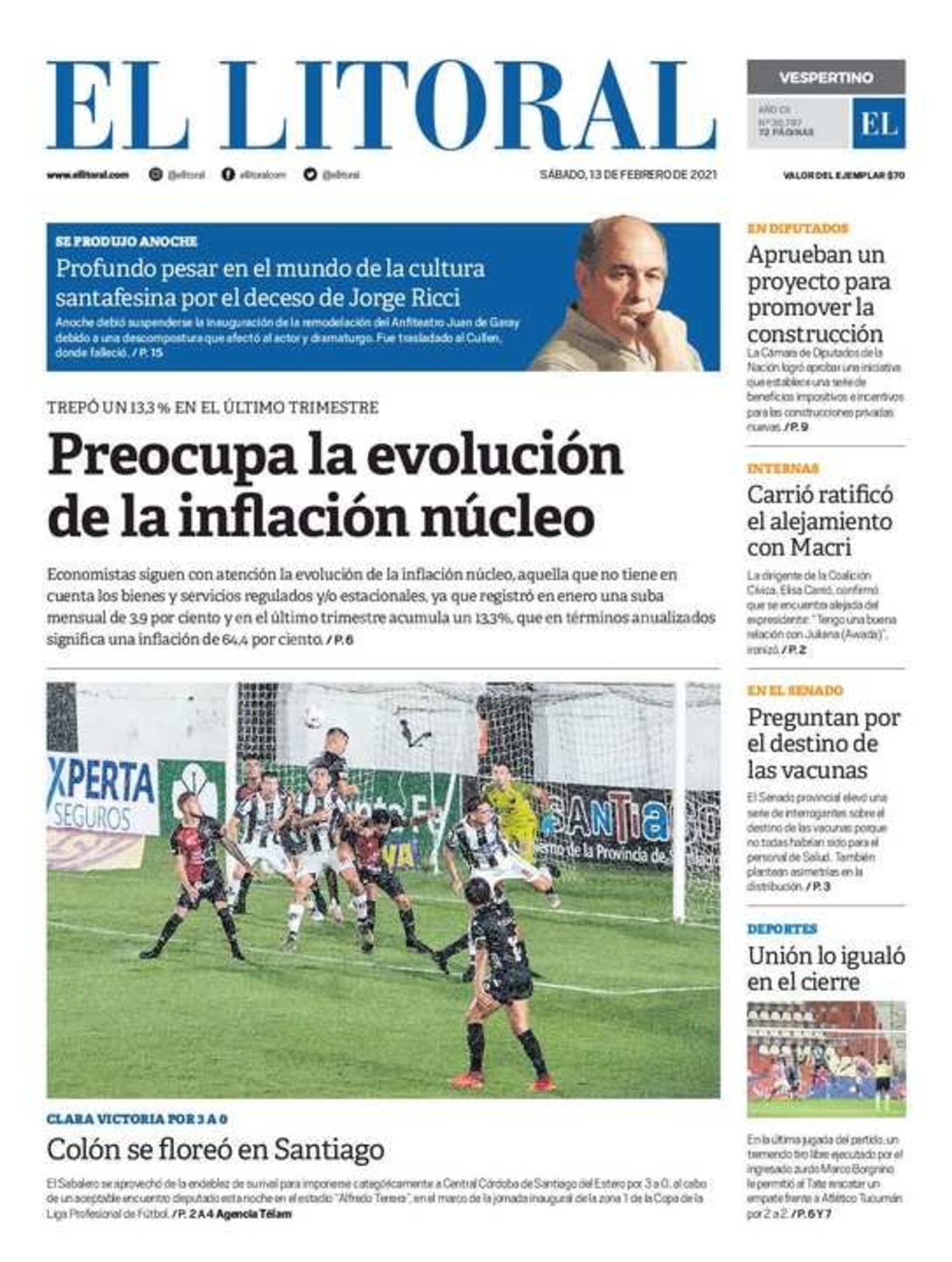 Edición impresa vespertina.