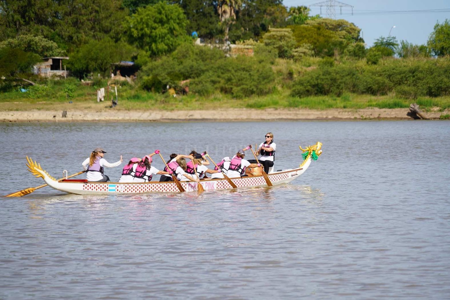 Las chicas Pink cumplieron el sueño de tener su imponente góndola china. Son sobrevivientes de cáncer de mama.