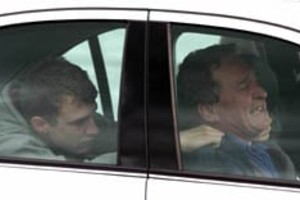 Telam El piloto Mariano Werner (izq) junto a su Padre luego de recibir la noticia del fallecimiento de Gabriel Werner hermano de Mariano quien se dedicara a la preparacion de autos de Formula Turismo Carretera en el autódromo Oscar Gálvez de la ciudad Buenos Aires.