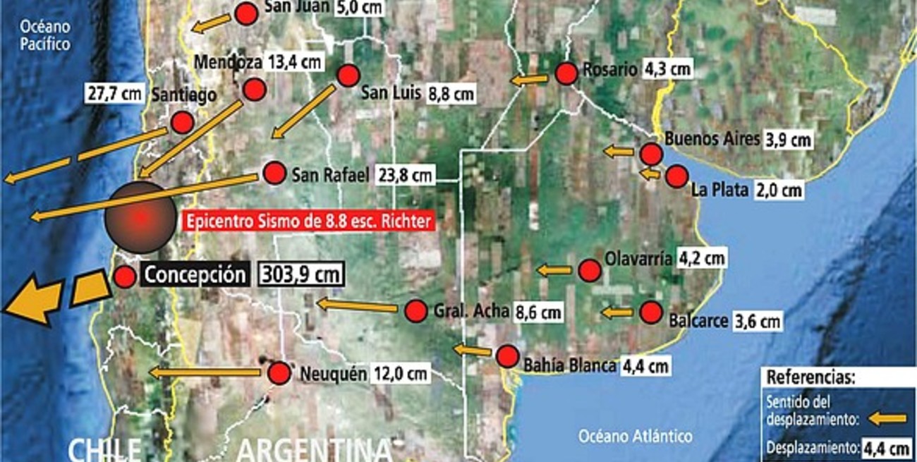 Varias ciudades sufrieron desplazamientos como consecuencia del terremoto en Chile