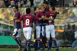 Telam Sebastián Balsas festeja el primer gol para San Lorenzo.