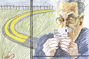 ELLITORAL_28708 |  Dibujo: Lucas Cejas El senador Juan Carlos Mercier y un ticket del peaje.