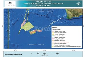 ELLITORAL_91578 |  EFE/AMSA Fotografía del área en la costa occidental australiana donde 11 aviones y cinco barcos participan en la búsqueda del avión de Malaysia Ailines desaparecido hace 19 días en el océano Índico.