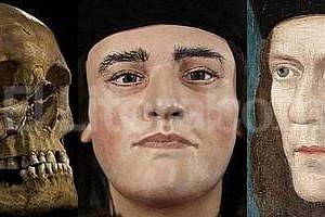 Archivo El Litoral La calavera de Ricardo III, su rostro reconstruido, y el cuadro The Arched-Fram Portrait que, a la luz de los estudios de ADN, es la representación más fiel de su rostro.