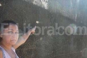 ELLITORAL_110875 |  Danilo Chiapello Carina, la madre, muestras las marcas de los balazos en el pasillo donde mataron a su hija.  Nos vamos a ir otra provincia , aseguró.