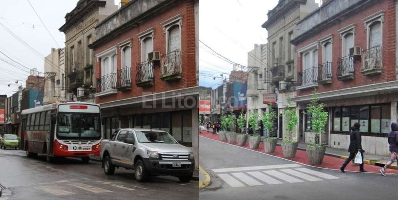 Macetones para favorecer el uso peatonal en un tramo de Mendoza