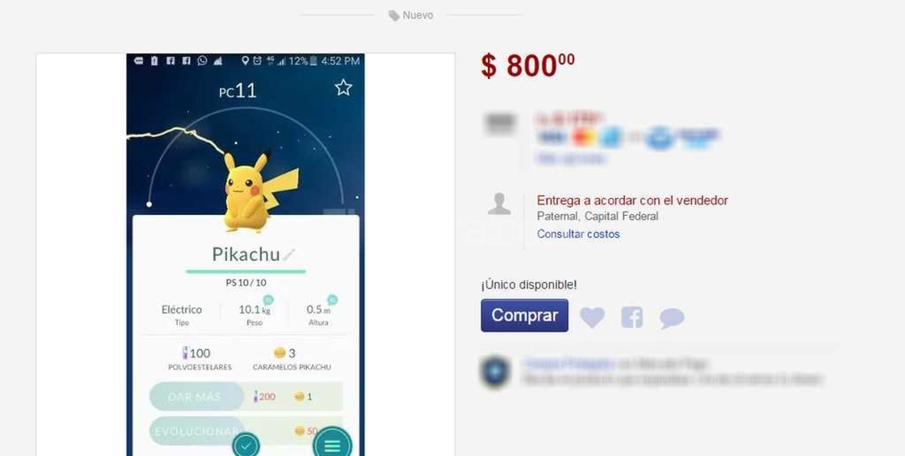 Insólito: venden por Internet un "Pikachu" para el Pokémon Go
