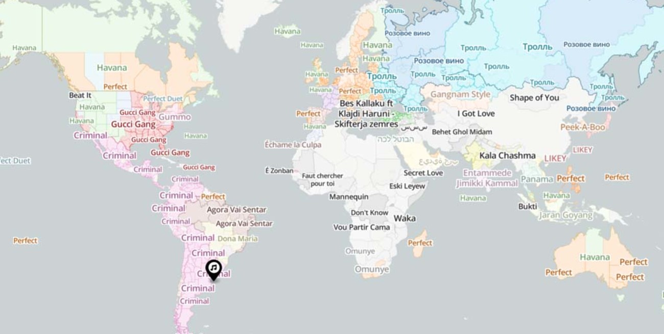 YouTube: un mapa muestra qué música es la más escuchada en cada país