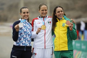 ELLITORAL_256113 |  Sebastian Castañeda Lima, Sunday July 28, 2019 - From left to right: Sofia Gomez Villasane from Argentina with silver medal, Daniela Campuzano from Mexico with gold medal and Jaqueline Mourao  from Brasil with bronze medal pose during the Women Olympic Cross Country Cycling Mountain Bike competition awards ceremony at Morro Solar - Chorrillos at the Pan American Games Lima 2019.
Copyright  Sebastian Castañeda 

Mandatory credits: Lima 2019
** NO SALES ** NO ARCHIVES **